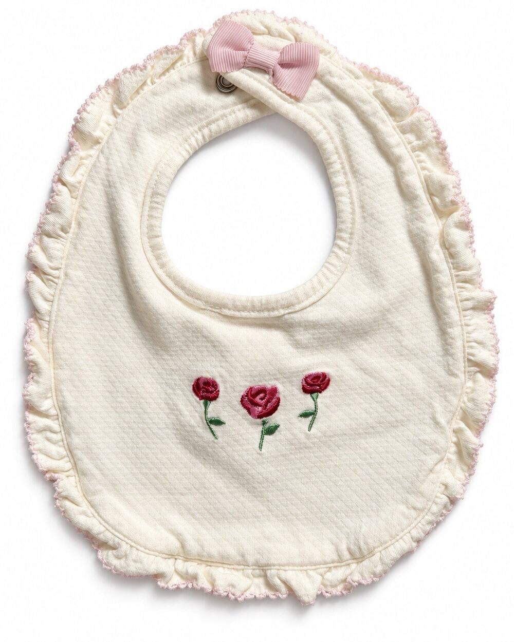 Kate Spade New York Baby Bib One Size Rose Floral Embroidered Bow Ruffle